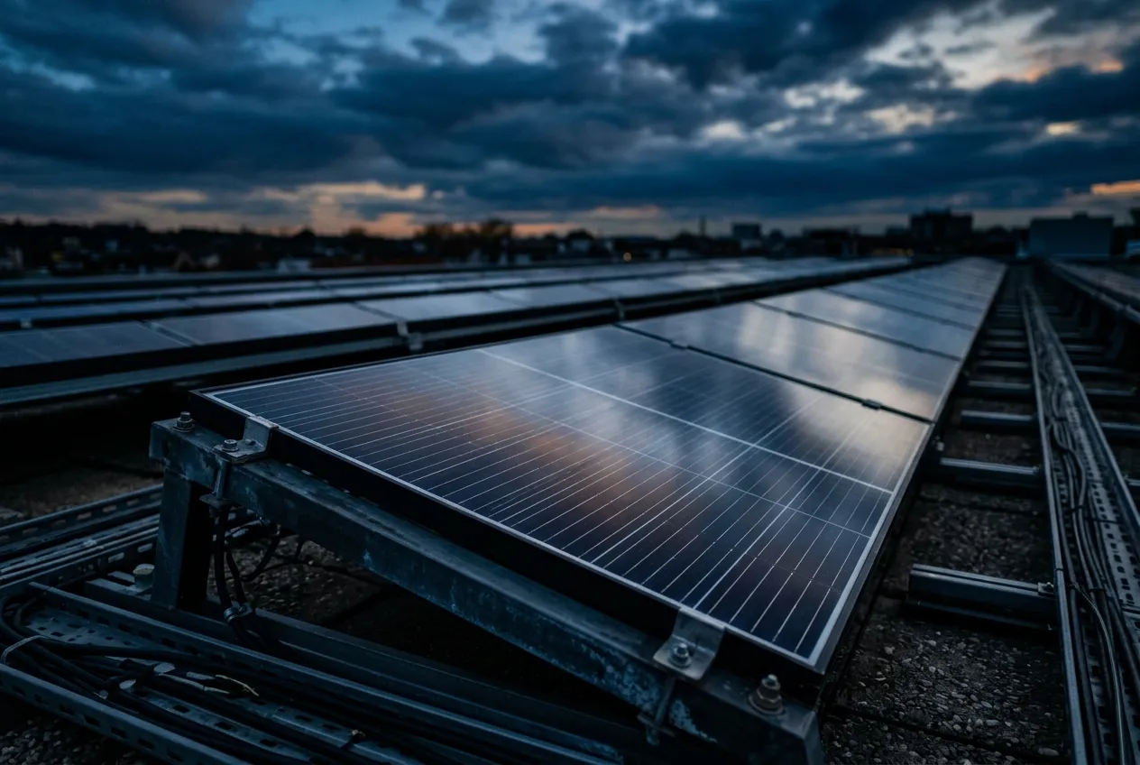 Panneaux solaires sur une grande toiture industrielle